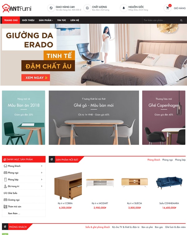 mẫu giao diện website nội thất